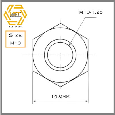 Metric Hex Nut White plated dimensions M10