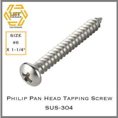 สกรูเกลียวปล่อยสแตนเลส หัว PH SUS-304 เบอร์ #6 X 1-1/4"