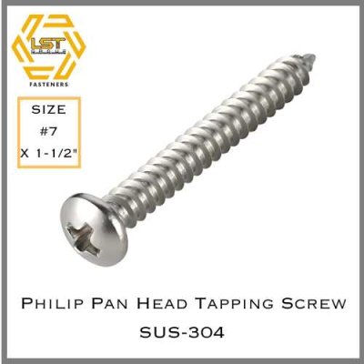 สกรูเกลียวปล่อยสแตนเลส หัว PH SUS-304 เบอร์ #7 x 1-1/2"