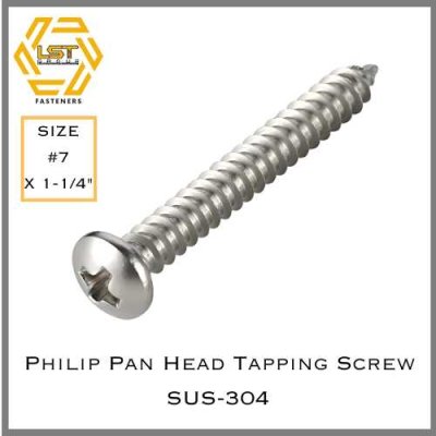 สกรูเกลียวปล่อยสแตนเลส หัว PH SUS-304 เบอร์ #7 x 1-1/4"