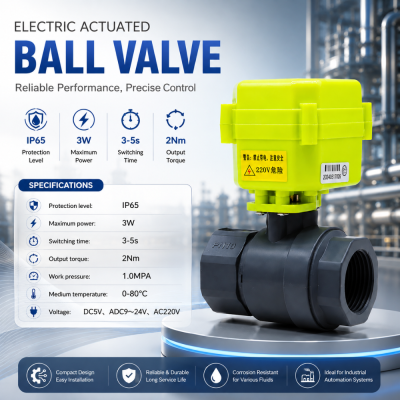 วาล์วน้ำไฟฟ้าขนาดเล็ก Miniature Electric Ball Valve | วาล์วควบคุมน้ำ PVC 2 ทาง พร้อมสัญญาณตอบกลับ