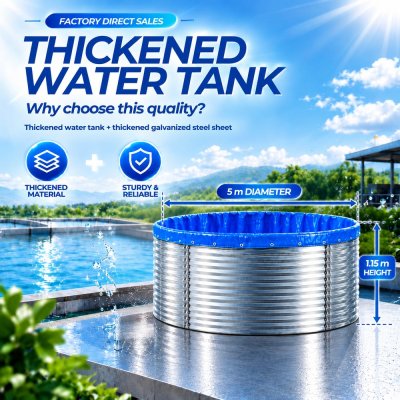 Galvanized steel prefabricated fish pond (5m diameter, 1.15m height, 22,000L capacity)