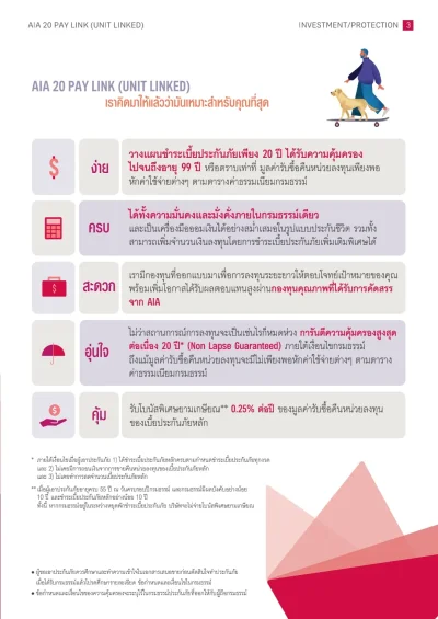สิทธิประโยชน์ ประกันชีวิตควบการลงทุน AIA 20 PAY LINK