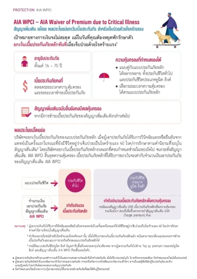 จุดเด่นของ ประกันโรคร้ายแรง AIA WPCI