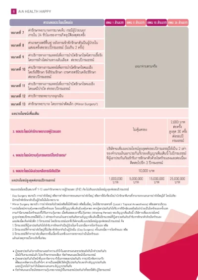 ตาราง 2  ประกันสุขภาพเหมาจ่าย AIA Health