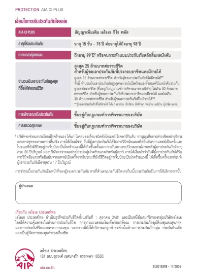 ประกันโรคร้ายแรง AIA CI PLUS