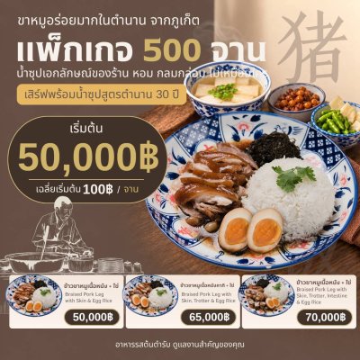 แพ็กเกจจัดเลี้ยงข้าวขาหมูเนื้อหนัง+ไข่5000จาน