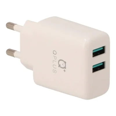 PA014 อะแดปเตอร์พร้อมสายชาร์จ QPLUS Wall USB Charger 2 USB-A (2.4A) + 3-in-1 USB-A to USB-C/Micro/Lightning Cable 1M. White (TISI)
