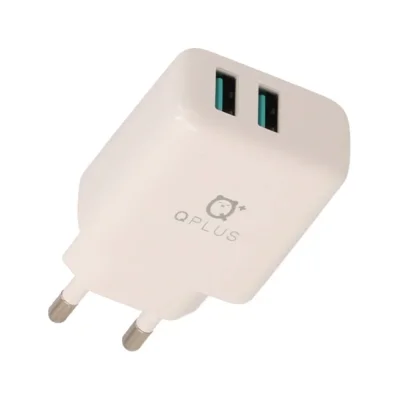 PA014 อะแดปเตอร์พร้อมสายชาร์จ QPLUS Wall USB Charger 2 USB-A (2.4A) + 3-in-1 USB-A to USB-C/Micro/Lightning Cable 1M. White (TISI)