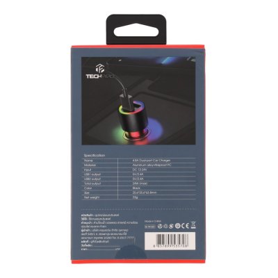 PA002 ที่ชาร์จแบตในรถ TECHPRO 4.8A Dual-port 2 USB-A Colorful LED Light - Black