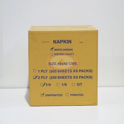 กระดาษเช็ดปาก Napkins 40x40 ซม. 2 ชั้น พับ 4 สีขาว (1x8ห่อx250แผ่น) รวม 2,000 แผ่น