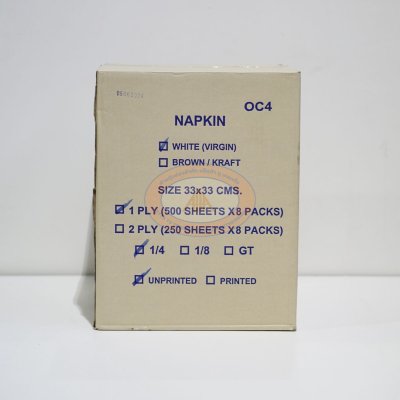 กระดาษเช็ดปาก Napkins 33x33 ซม. 1 ชั้น พับ 4 สีขาว (1x8ห่อx500แผ่น) รวม 4,000 แผ่น