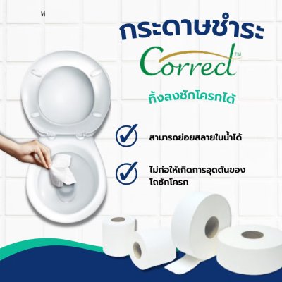 กระดาษม้วนใหญ่แบบดึงกลาง 2 ชั้น 300 เมตร V10.5 เซ็นเตอร์พูล Correct (1x12 ม้วน)