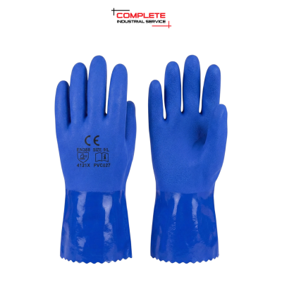 ถุงมือ PVC027 สีฟ้า บุซับในฝ้าย