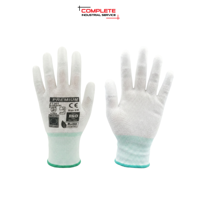 ถุงมือเคลือบ PU ปลายนิ้ว (PU Fingertip Coated Gloves) สีขาว