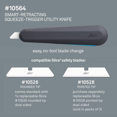 SLICE SMART RETRACT SQUEEZE GRIP SAFETY KNIFE รุ่น 10564  มีดเซฟตี้แบบกดจับ พร้อมด้ามจับโลหะและระบบคืนใบมีดอัตโนมัติ NO. 10564
