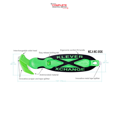 มีดนิรภัยอเนกประสงค์ KLEVER XCHANGE 35 KLEEN (รุ่นฆ่าเชื้อ – ใบมีดเปลี่ยนได้ พร้อมที่ขูดและแยกเทปในตัว)