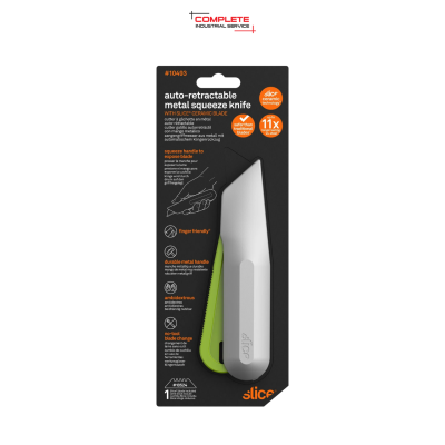 SLICE 10493 – Auto-Retractable Metal-Handle Squeeze Grip Safety Knife ใบมีดปลอดภัยต่อปลายนิ้ว (Finger Friendly Blade)