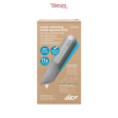 SLICE SMART RETRACT METAL SQUEEZE GRIP  SAFETY KNIFE รุ่น 10494 มีดเซฟตี้แบบกดจับ พร้อมด้ามจับโลหะและระบบคืนใบมีดอัตโนมัติ