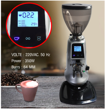 เครื่องบดกาแฟ ดิจิตอลทัชกรีน 350W. รุ่นเฟืองบด 64 mm.
