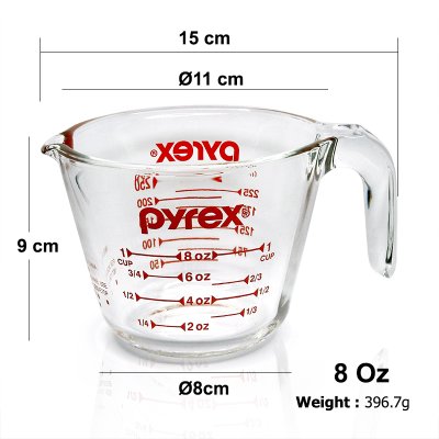 แก้วไพเร็กซ์ (Pyrex) ถ้วยตวง แก้วตวง สแกลบอกปริมาณสีแดง