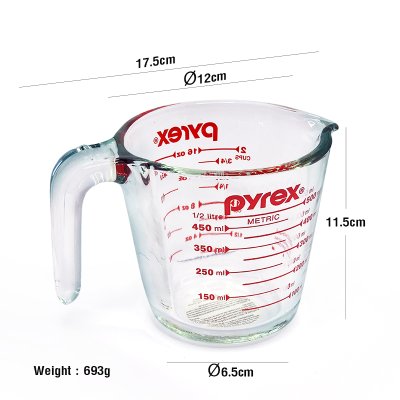 แก้วไพเร็กซ์ (Pyrex) ถ้วยตวง แก้วตวง สแกลบอกปริมาณสีแดง