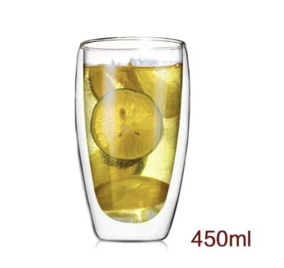 แก้วสองชั้น (Double wall coffee glass) ขนาด 450 ML ใส่น้ำร้อนเย็นได้
