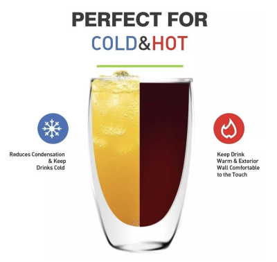 แก้วสองชั้น (Double wall coffee glass) ขนาด 450 ML ใส่น้ำร้อนเย็นได้