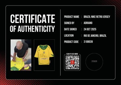 เสื้อ Nike Brazil 2004 Reissue Jersey Signed by ADRIANO ชิ้นเดียวในโลก