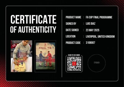 หนังสือ Program Liverpool Match Day พร้อมลายเซ็นสด Luis Diaz