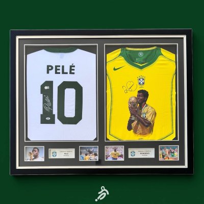 เสื้อ Brazil Official Retro พร้อม ลายเซ็นสด Pele + Romario  เข้ากรอบคู่