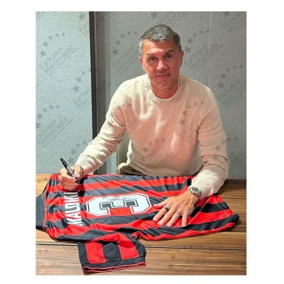เสื้อ AC Milan + Inter Milan Retro พร้อม ลายเซ็นสด Maldini+Zanetti เข้ากรอบคู่ Exclusive Memorabilia