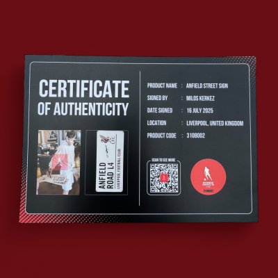 ป้าย Anfield Street Sign  พร้อมลายเซ็นสด Miloš Kerkez เข้ากรอบ