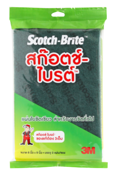 3M สก๊อตช์-ไบรต์™ แผ่นใยขัดสีเขียว No.96 6"x9" 2แผ่น/แพ็ค