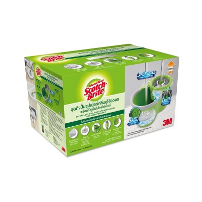 ชุดถังปั่นไม้ถูพื้นไมโครไฟเบอร์ 3M SUPER CLEAN DUAL WASH รุ่น NT7