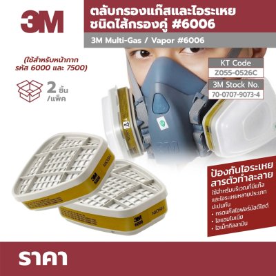 ตลับกรองไอระเหยกรดแก๊สและสารเคมีหลายชนิด 3M (2 ชิ้น/แพ็ค)
