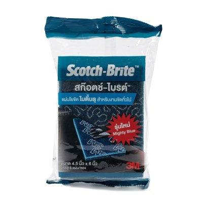 สก๊อตช์ไบรต์แผ่นใยขัด 3M รุ่น MIGHTY BLUE สีฟ้า ขนาด 4.5X6 นิ้ว (5PC/PAC)