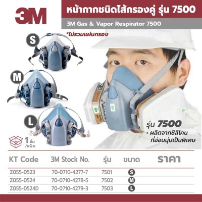 หน้ากากครึ่งหน้าไส้กรองคู่ขนาดเล็ก 3M รุ่น 7501