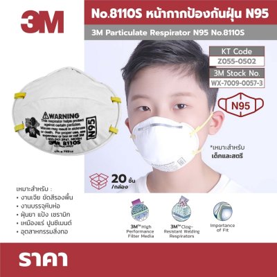 หน้ากากป้องกันฝุ่น 3M รุ่น 8110S มาตรฐาน N95 (เด็กและสตรี)