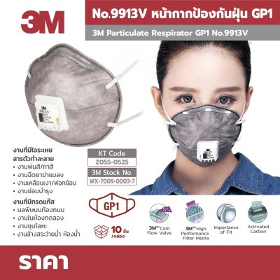 หน้ากากป้องกันฝุ่นละอองและไอสารเคมี 3M รุ่น V(P1)