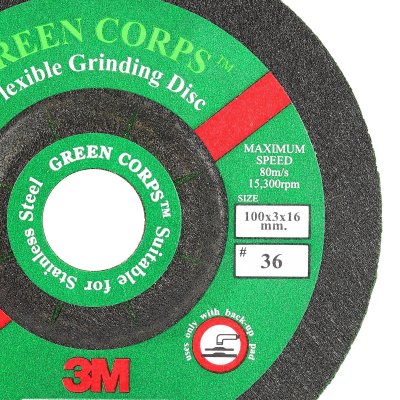 แผ่นเจียรอ่อนตัว 3M รุ่น GREEN CORPS เบอร์ G36 ขนาด 100X3X16 มม. (4 นิ้ว)