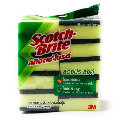 แผ่นใยขัดพร้อมฟองน้ำล้างจาน 3M รุ่น Z052-0400 (#96 สีเขียว ขนาด 3x4 นิ้ว, 10 ชิ้น/แพ็ค)