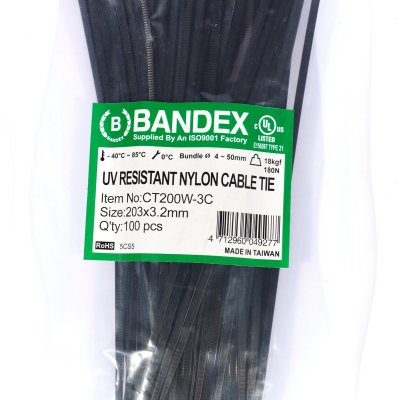 เคเบิ้ลไทร์กันยูวีดำ BANDEX 11-7/8 นิ้ว (100P) รุ่น CT-300W-4C