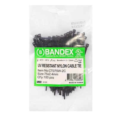 เคเบิ้ลไทร์กันยูวีดำ BANDEX 3 นิ้ว (100เส้น) รุ่น CT-075W-2C