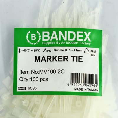 เคเบิ้ลไทร์มีป้าย สีขาว 4 นิ้ว (100 มม.) BANDEX รุ่น MV-100-2C