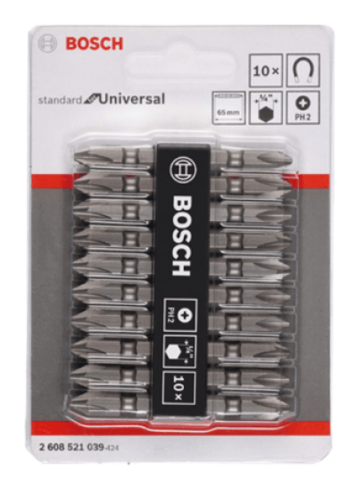 ชุดดอกไขควงแฉก PH2-65มม. สีเงิน BOSCH  10ดอก/แพ็ค