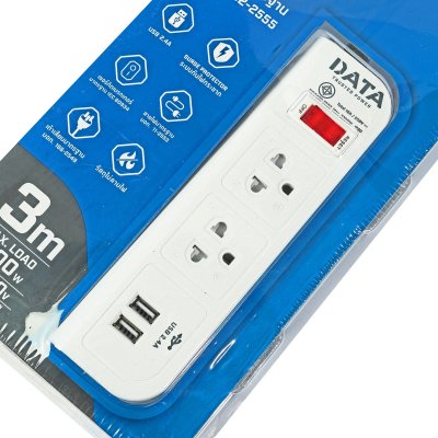 ปลั๊กรางไฟ 2 ช่อง 1 สวิตซ์ 2USB 3 เมตร DATA รุ่น WL128I