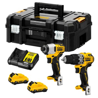 ชุดสว่านกระแทกและไขควงกระแทกไร้สาย DEWALT 12V Max พร้อมกล่องเครื่องมือ TSTAK รุ่น DCK2111L2T-B1