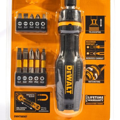ไขควงด้ามฟรีหัวแม่เหล็ก 8 นิ้ว พร้อมบิต 10 ชิ้น DEWALT รุ่น DWHT66567