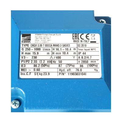 ปั๊มหอยโข่ง น้ำมาก 3HP 3เฟส EBARA รุ่น CMD-3.00T